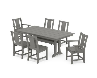 POLYWOOD Prairie 7-Piece Farmhouse Dining Set with Trestle Legs in Slate Grey