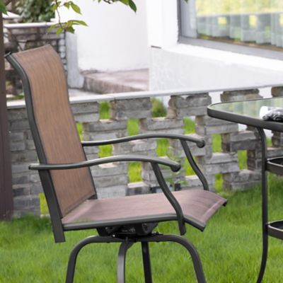 Image showing 2 th Nuu Garden Outdoor Patio Swivel Sling Bar Stool Set with Glass Table