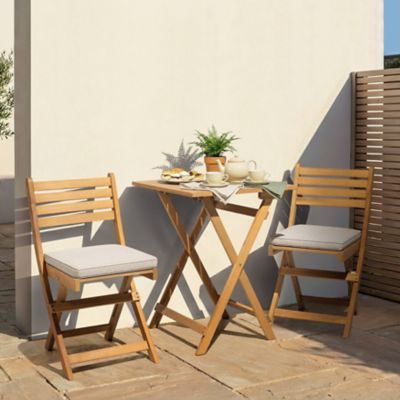 Nuu Garden Acacia Wood 3 pc. Patio Bistro Set with Cushions, Foldable Design