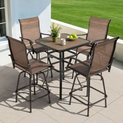 Nuu Garden Patio 5 pc. Textilene Bar Set, Height Back and Faux Wood Tabletop