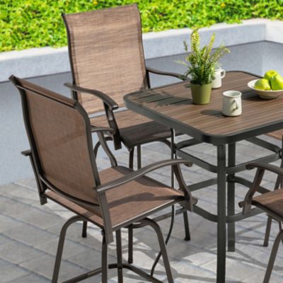 Image showing  Patio 5 pc. Textilene Bar Set, Height Back and Faux Wood Tabletop