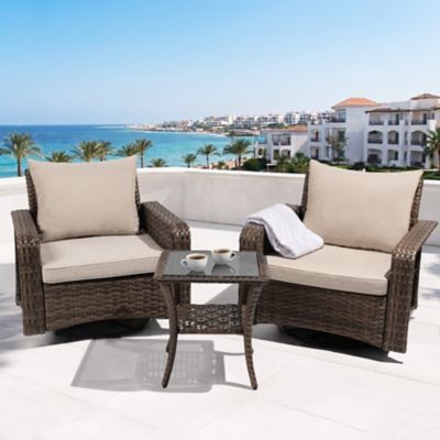 Nuu Garden 3 pc. Patio Conversation Set, Swivel Chairs, Zippered Cushions