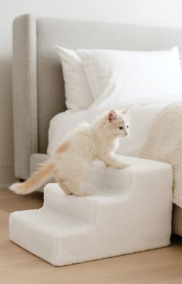 Image showing  Three-Step F8261 Pet Stairs In Soft White Fabric