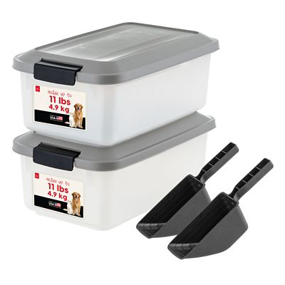 IRIS USA Airtight Plastic Pet Food Storage Container with Scoop, Set of 2