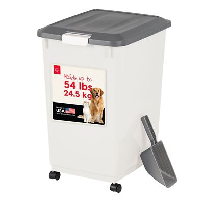 IRIS USA Airtight Plastic Pet Food Storage Container with Scoop and Wheels