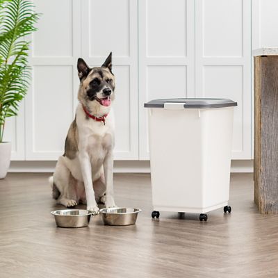 Image showing  Airtight Plastic Pet Food Storage Container with Scoop and Wheels