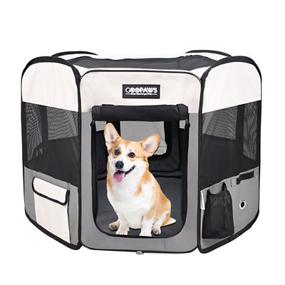 GOOPAWS Soft-Sided Dog & Cat Playpen, Light Grey, 45 in.