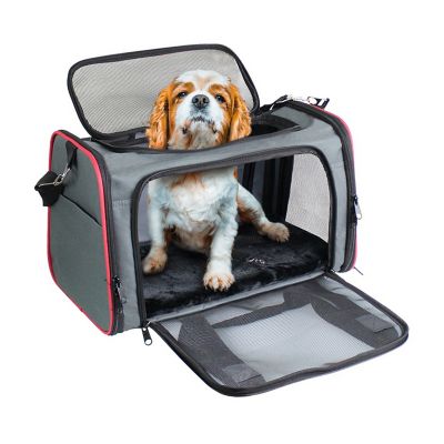 GOOPAWS Soft-Sided Airline-Approved Travel Dog & Cat Carrier, Grey/Red, 19 in.