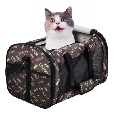 GOOPAWS Soft-Sided Airline-Approved Travel Dog & Cat Carrier, Coffee Fish Print, 19 in.