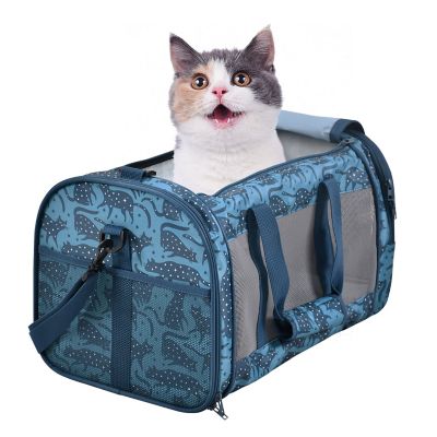 GOOPAWS Soft-Sided Airline-Approved Travel Dog & Cat Carrier, Blue Cat Print, 19 in.