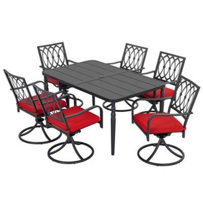 Image showing  7 pc. Metal Patio Dining Set with Umbrella Hole, 6 Swivel Chairs