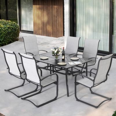 Nuu Garden Patio Dining Set of 7, Textilene Chairs and Splicing Iron Table
