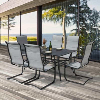 Image showing  Patio Dining Set of 7, Textilene Chairs and Splicing Iron Table