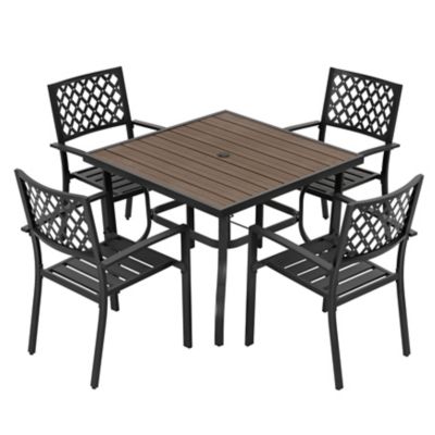 Image showing  Outdoor 5 pc. Dining Set with Umbrella Hole, Textilene and Iron