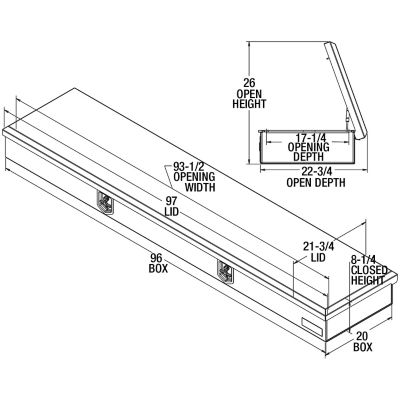 Image showing  20 x 96in. Gloss White Steel Top Mount Service Body Truck Tool Box