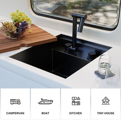 Image showing 6 th WELLFE RV Kitchen Sink, 15 x 18 x 9in. Undermount Bar Sink 16 ga. Stainless Steel Single Bowl Workstation Sink
