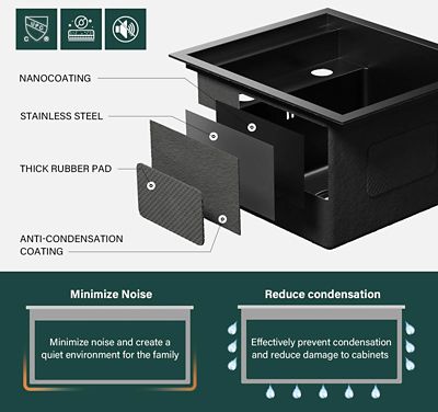 Image showing 7 th WELLFE RV Kitchen Sink, 15 x 18 x 9in. Undermount Bar Sink 16 ga. Stainless Steel Single Bowl Workstation Sink