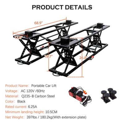 Image showing  Pro 7000 lb. Portable Car Lift - 120V Hydraulic Jack, 26.8in. Max Height, Safety Locks & Wheels for Shop Garage