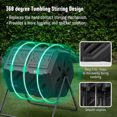 Image showing  43 gal. Dual Chamber Compost Tumbler Outdoor Black Heavy Duty 2 Sliding Doors with Gloves