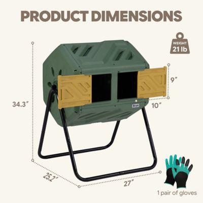 Image showing Werph Updated 43 gal. Dual Chamber Compost Tumbler Outdoor Green Fast Assembly With Gloves
