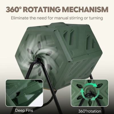 Image showing Werph Updated 43 gal. Dual Chamber Compost Tumbler Outdoor Green Fast Assembly With Gloves