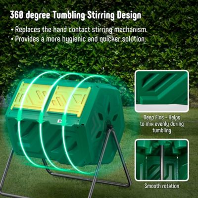 Image showing  43 gal. Dual Chamber Compost Tumbler Outdoor Green Heavy Duty 2 Sliding Doors with Gloves