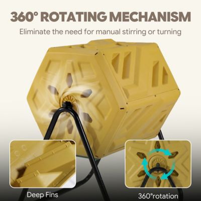 Image showing  Updated 43 gal. Dual Chamber Compost Tumbler Outdoor Yellow Fast Assembly With Gloves