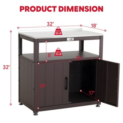 Image showing  Garden Potting Bench Brown W/ Storage Cabinet Stainless Steel Tabletop Outdoor