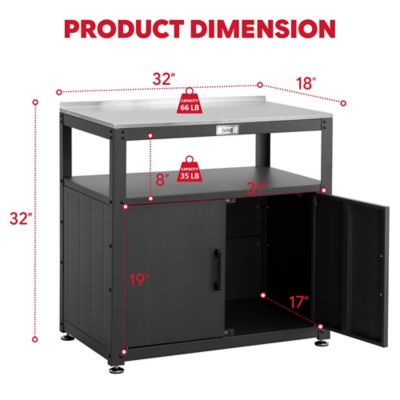 Image showing  Garden Potting Bench Black W/ Storage Cabinet Stainless Steel Tabletop Outdoor