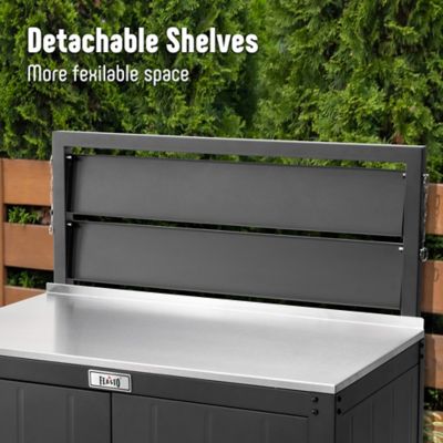 Image showing  Outdoor Garden Potting Bench Black Stainless Steel Tabletop with Storage Cabinet