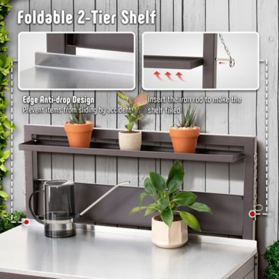Image showing 5 th Feasto Outdoor Garden Potting Bench Brown Stainless Steel Tabletop with Storage Cabinet