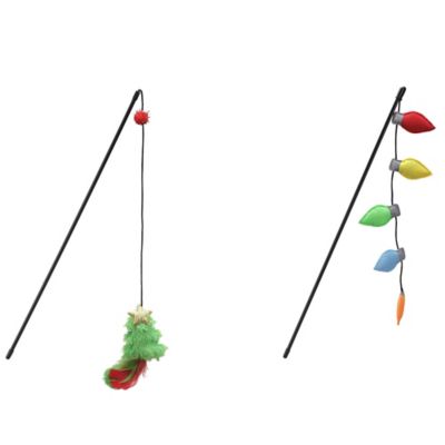Paws & Claws Holiday Lights and Christmas Tree Wand Cat Toys, 2 pk.
