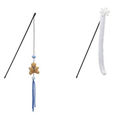 Paws & Claws Gingerbread Man and Snowflake Wand Cat Toys, 2 pk.