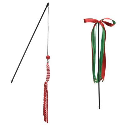 Paws & Claws Candy Cane and Red Bow Wand Cat Toys, 2 pk.