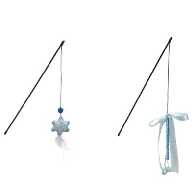 Paws & Claws Snowflake and Blue Bow Wand Cat Toys, 2 pk.