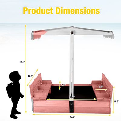 Image showing 5 th Aivituvin Kids Sandbox With Cover and Bench,Pink
