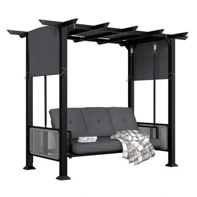 Veikous 3-Person Outdoor Patio Swing with Pergola Canopy and Cushions in Navy Blue