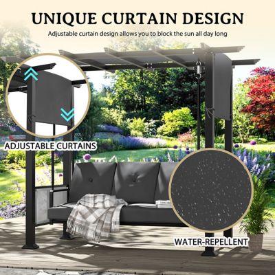 Image showing 3 th Veikous 3-Person Outdoor Patio Swing with Pergola Canopy and Cushions in Navy Blue