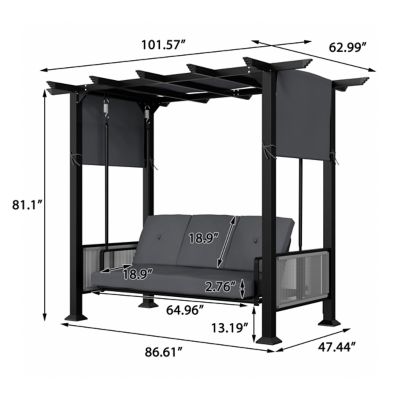 Image showing 4 th Veikous 3-Person Outdoor Patio Swing with Pergola Canopy and Cushions in Navy Blue