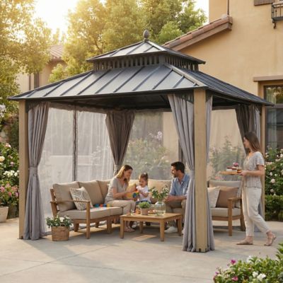 Sunjoy Kingston 10 x 10ft. PC Roof Top/ Hardtop Gazebo with Curtain and Netting
