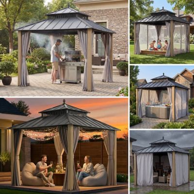 Image showing  Kingston 10 x 10ft. PC Roof Top/ Hardtop Gazebo with Curtain and Netting