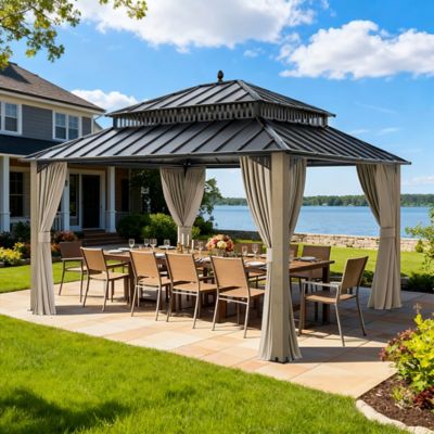 Sunjoy Kingston 14x12 Steel & PC Roof Top/Hardtop Gazebo with Curtain and Netting