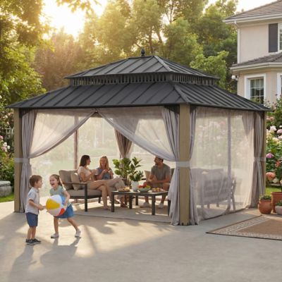 Image showing  Kingston 14x12 Steel & PC Roof Top/Hardtop Gazebo with Curtain and Netting