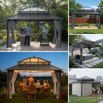 Image showing 3 th Sunjoy Kingston 14x12 Steel & PC Roof Top/Hardtop Gazebo with Curtain and Netting