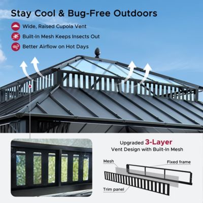 Image showing 4 th Sunjoy Kingston 14x12 Steel & PC Roof Top/Hardtop Gazebo with Curtain and Netting