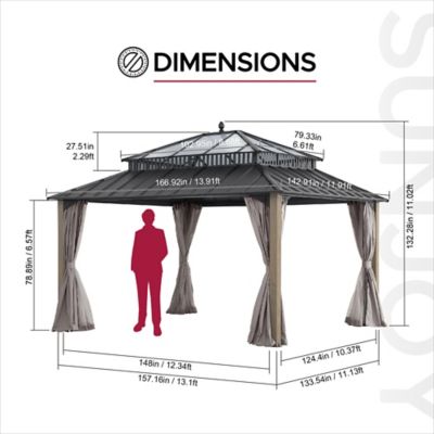 Image showing 2 th Sunjoy Kingston 14x12 Steel & PC Roof Top/Hardtop Gazebo with Curtain and Netting