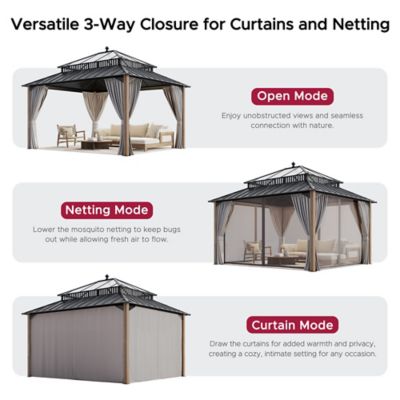 Image showing 3 th Sunjoy Kingston 14x12 Steel & PC Roof Top/Hardtop Gazebo with Curtain and Netting