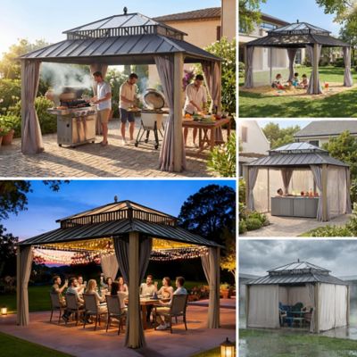 Image showing 4 th Sunjoy Kingston 14x12 Steel & PC Roof Top/Hardtop Gazebo with Curtain and Netting