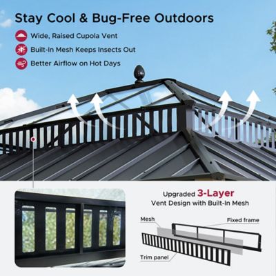 Image showing 5 th Sunjoy Kingston 14x12 Steel & PC Roof Top/Hardtop Gazebo with Curtain and Netting