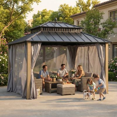 Sunjoy Kingston 10 x 12ft. Steel & PC Roof Top/Hardtop Gazebo with Curtain and Netting